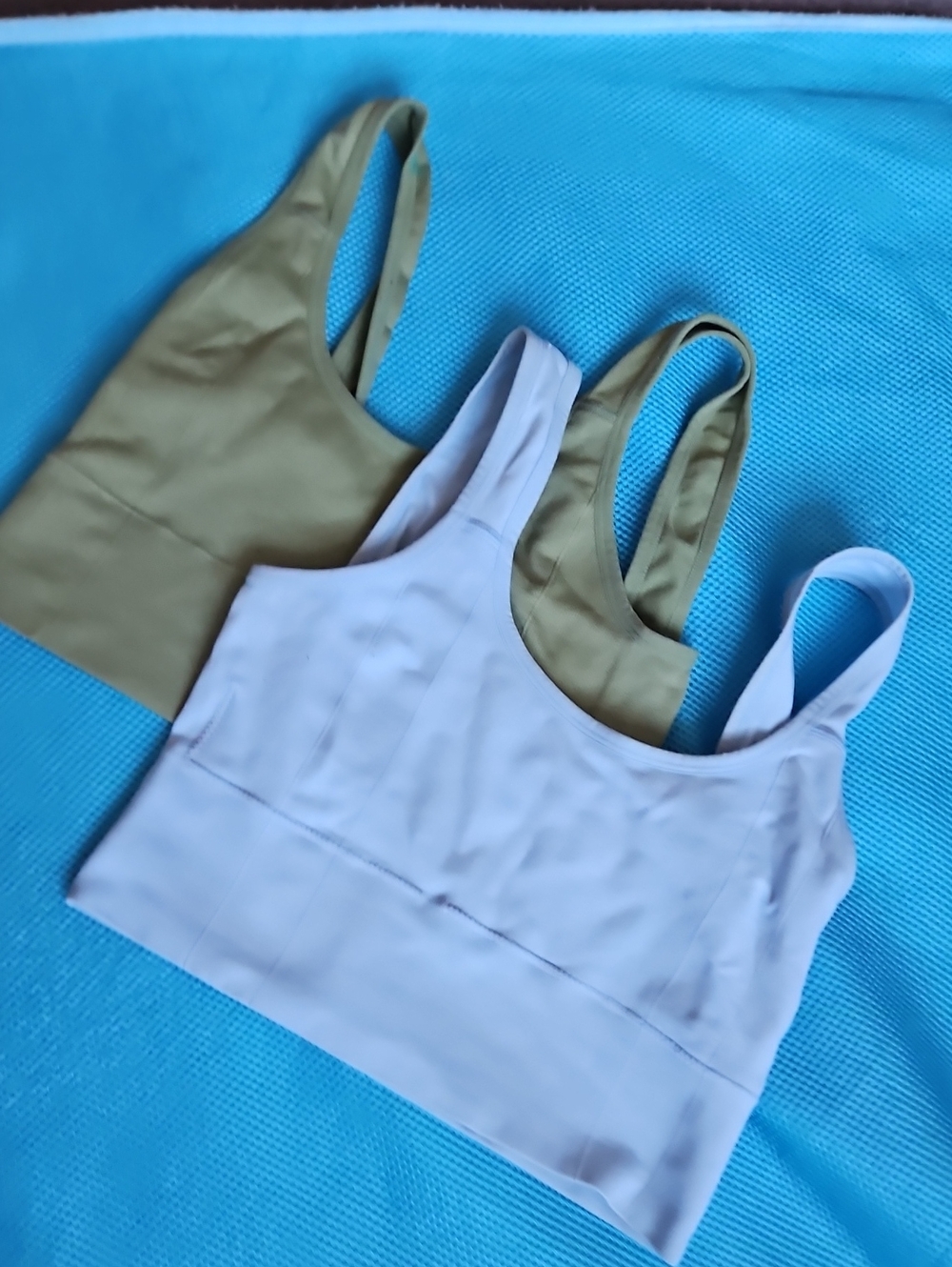 Everyday Scoop Neck Sports Bra - Olive & Light Blue
